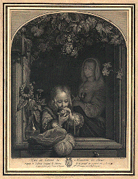 A boy blowing bubbles - Mathieu Blot after Frans van Mieris